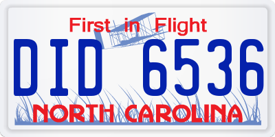 NC license plate DID6536