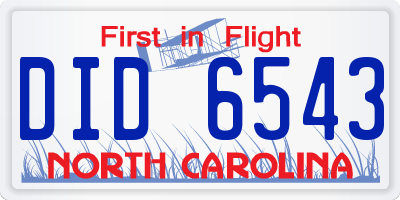 NC license plate DID6543