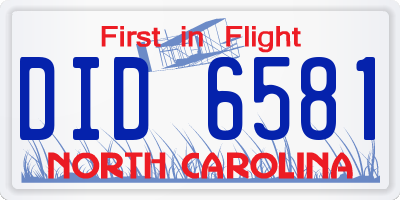 NC license plate DID6581