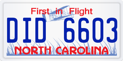 NC license plate DID6603