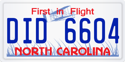 NC license plate DID6604