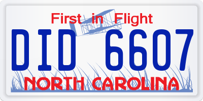 NC license plate DID6607