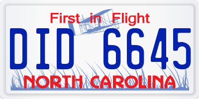 NC license plate DID6645