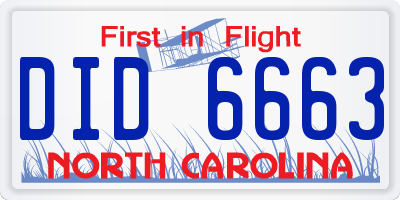 NC license plate DID6663