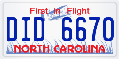 NC license plate DID6670