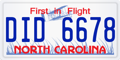 NC license plate DID6678