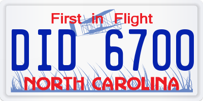 NC license plate DID6700