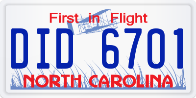 NC license plate DID6701