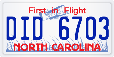 NC license plate DID6703