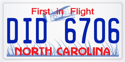 NC license plate DID6706