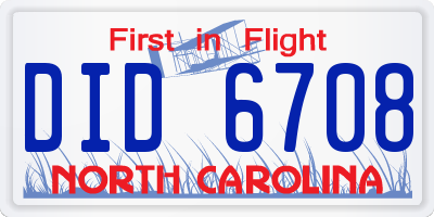 NC license plate DID6708