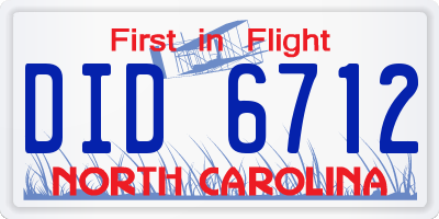 NC license plate DID6712