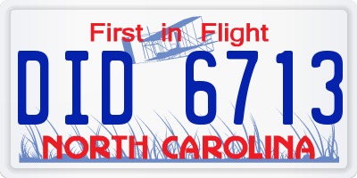 NC license plate DID6713