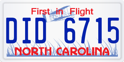 NC license plate DID6715