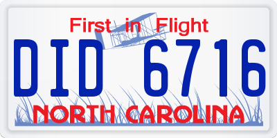 NC license plate DID6716