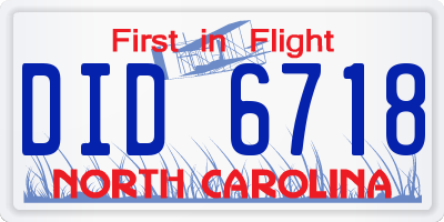 NC license plate DID6718
