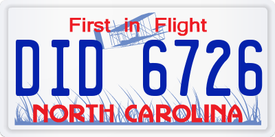 NC license plate DID6726