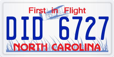 NC license plate DID6727