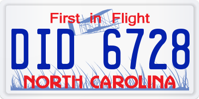 NC license plate DID6728