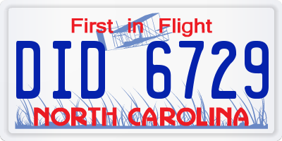 NC license plate DID6729
