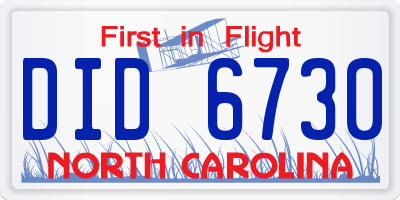 NC license plate DID6730