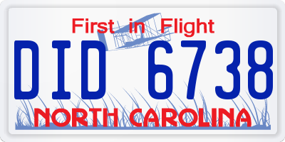 NC license plate DID6738