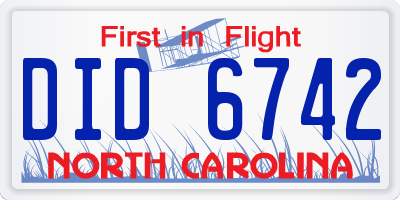 NC license plate DID6742