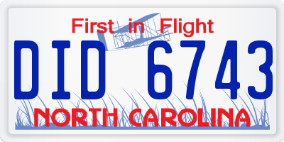 NC license plate DID6743