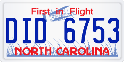 NC license plate DID6753