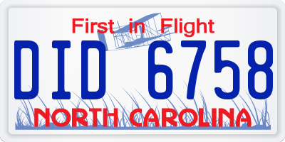 NC license plate DID6758
