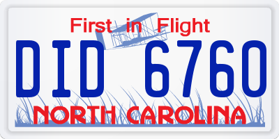 NC license plate DID6760