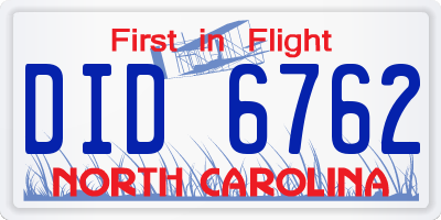 NC license plate DID6762