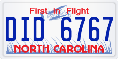 NC license plate DID6767