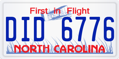 NC license plate DID6776