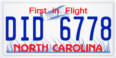 NC license plate DID6778