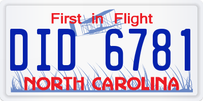 NC license plate DID6781