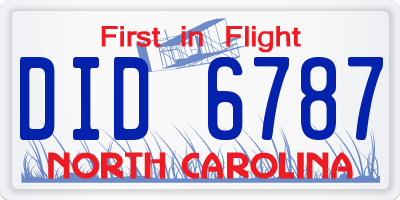 NC license plate DID6787
