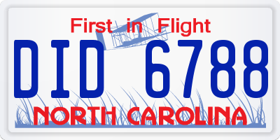 NC license plate DID6788