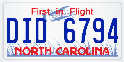 NC license plate DID6794