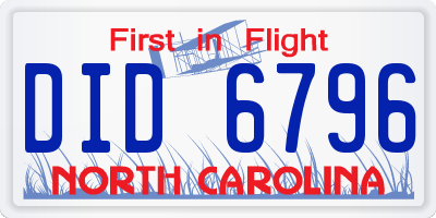 NC license plate DID6796