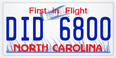 NC license plate DID6800