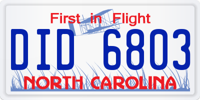 NC license plate DID6803