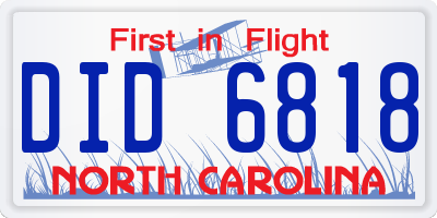 NC license plate DID6818