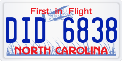 NC license plate DID6838