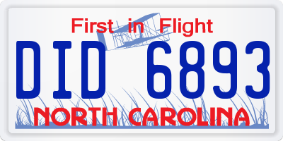 NC license plate DID6893