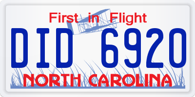 NC license plate DID6920