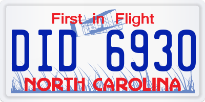 NC license plate DID6930