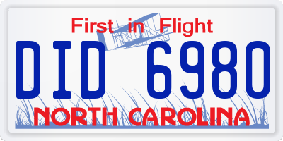 NC license plate DID6980