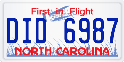NC license plate DID6987