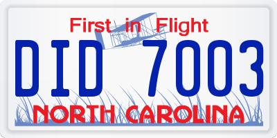 NC license plate DID7003